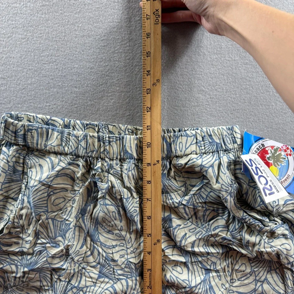 Makai Beach Aloha Bottoms Women Large Blue Tropical Leaf Print Wide Leg Pants